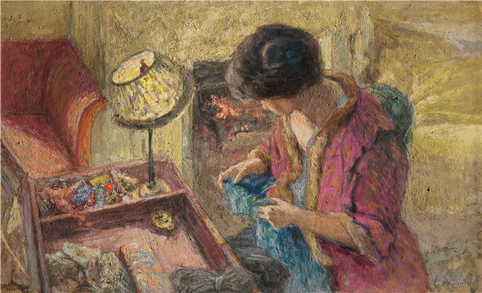 爱德华·维亚尔(Édouard Vuillard,法国画家)作品-书桌上的黑塞尔夫人(学习)