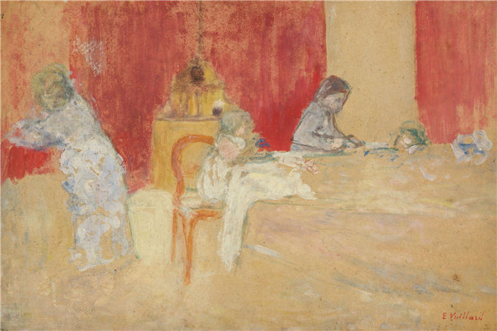 爱德华·维亚尔(Édouard Vuillard，法国画家)作品-卢梭儿童餐桌（1902）
