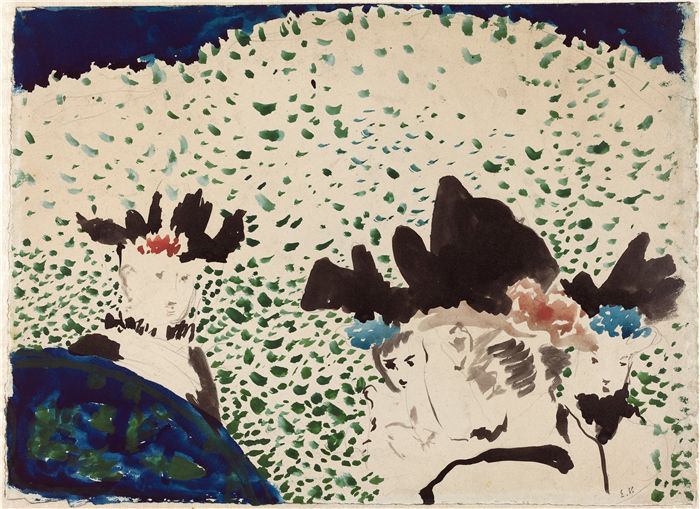 爱德华·维亚尔(Édouard Vuillard,法国画家)作品-四位戴花哨的女士(1892-1893)