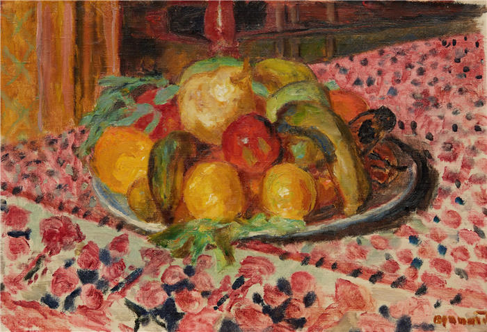 皮埃尔·邦纳德（Pierre Bonnard，法国画家）作品-水果盘(1917)高清下载