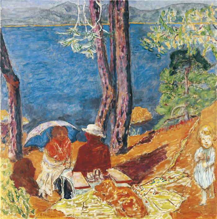 皮埃尔·邦纳德(Pierre Bonnard,法国画家)作品-海边,松树下 (1921)高清下载