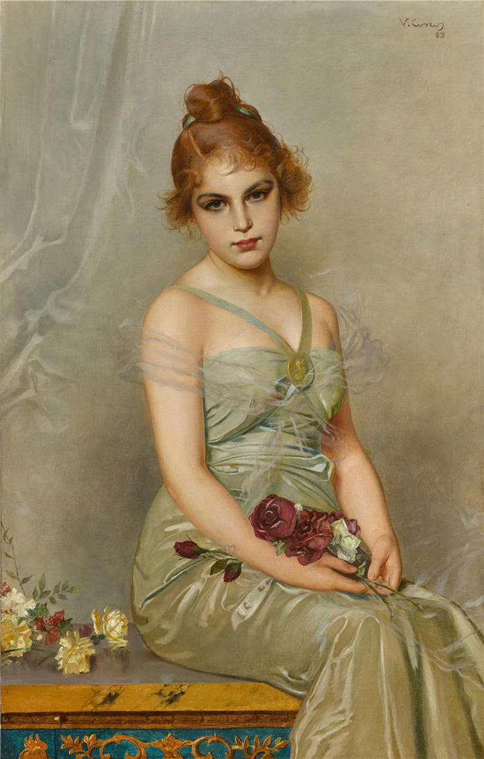 维托里奥·马泰奥·科科斯(Vittorio Matteo Corcos，意大利画家)作品-花束 (1889)高清下载