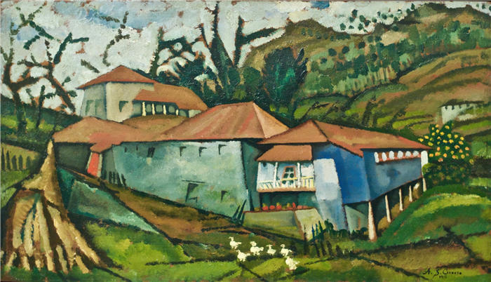 阿马德奥·德·索萨-卡多索（Amadeo de Souza-Cardoso ，葡萄牙画家）作品-小河屋（1913）