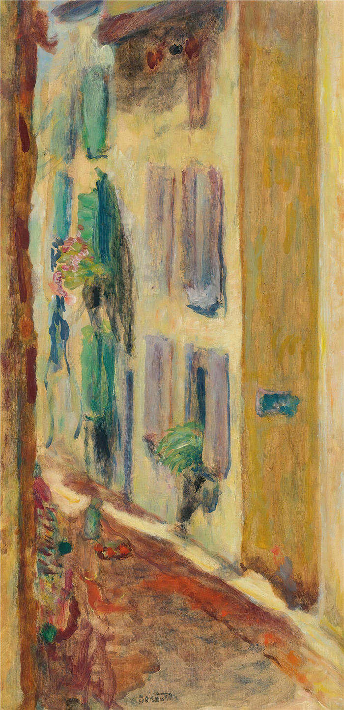 皮埃尔·邦纳德（Pierre Bonnard，法国画家）作品-绿色百叶窗街道（大约 1935 年）高清下载