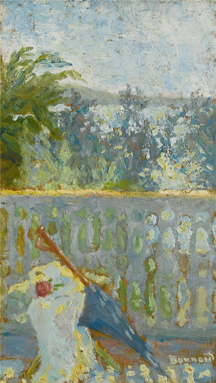 皮埃尔·邦纳德（Pierre Bonnard，法国画家）作品-阳台和雨伞 (1904)高清下载