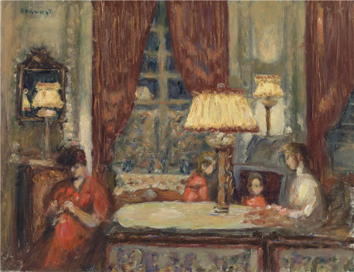 皮埃尔·邦纳德(Pierre Bonnard,法国画家)作品-灯下之夜(约 1903 年)高清下载