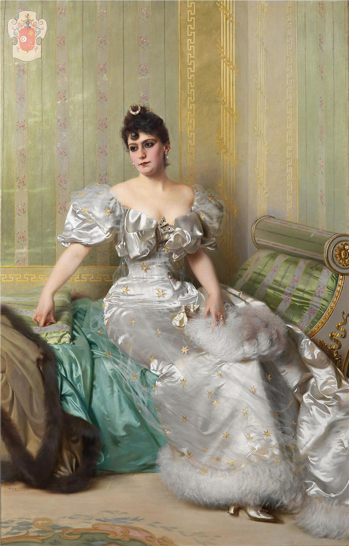 维托里奥·马泰奥·科科斯(Vittorio Matteo Corcos，意大利画家)作品-科琳娜鲑鱼的肖像高清下载