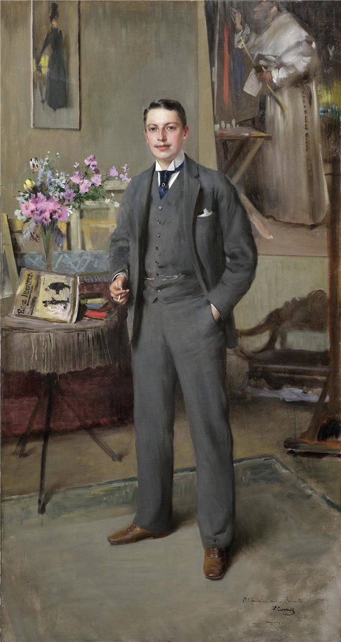 维托里奥·马泰奥·科科斯(Vittorio Matteo Corcos，意大利画家)作品-绅士肖像（1890）高清下载