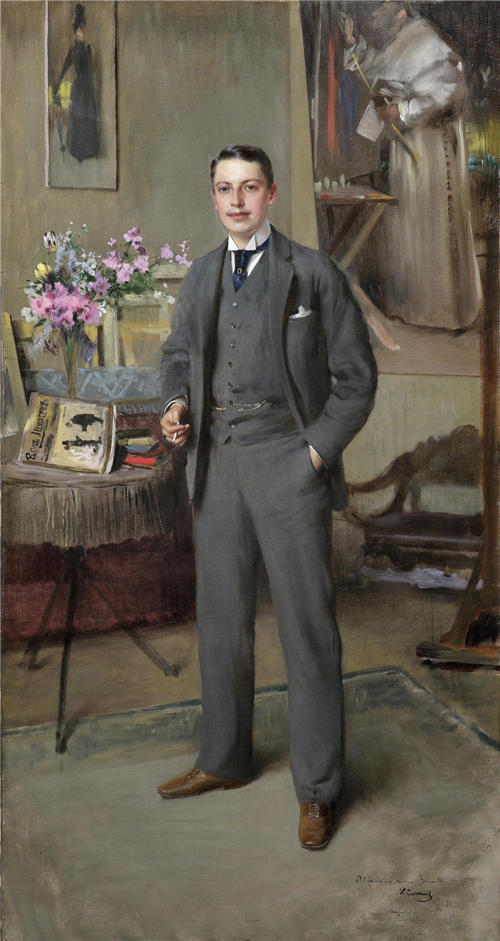 维托里奥·马泰奥·科科斯(Vittorio Matteo Corcos,意大利画家)作品-绅士肖像(1890)高清下载