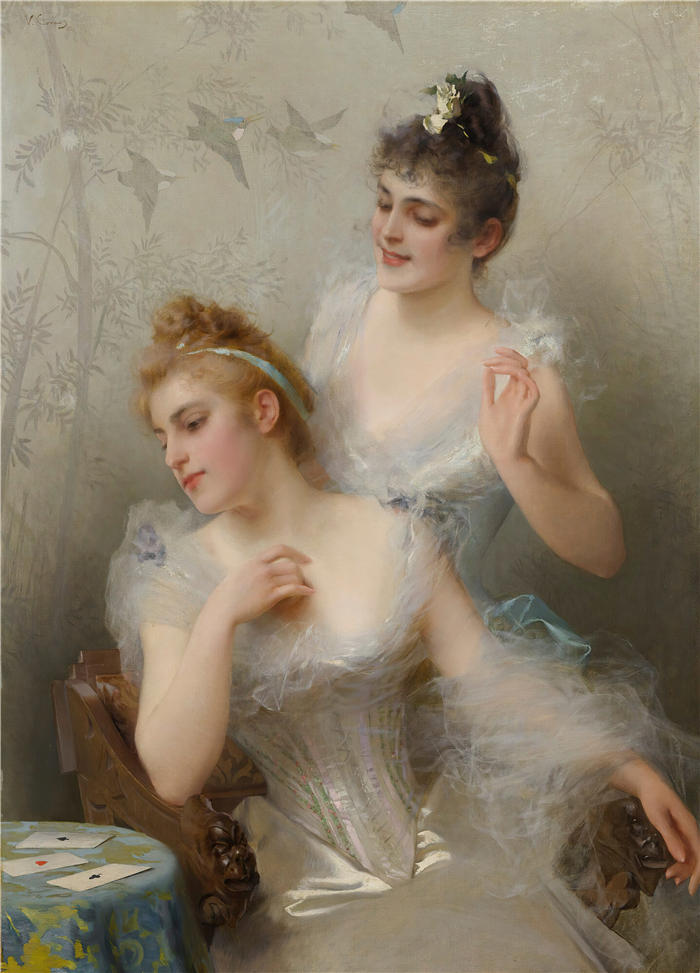 维托里奥·马泰奥·科科斯(Vittorio Matteo Corcos，意大利画家)作品-三张王牌 (1891)高清下载