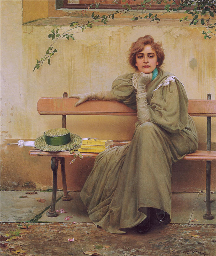 维托里奥·马泰奥·科科斯(Vittorio Matteo Corcos，意大利画家)作品-梦想 (1896)高清下载