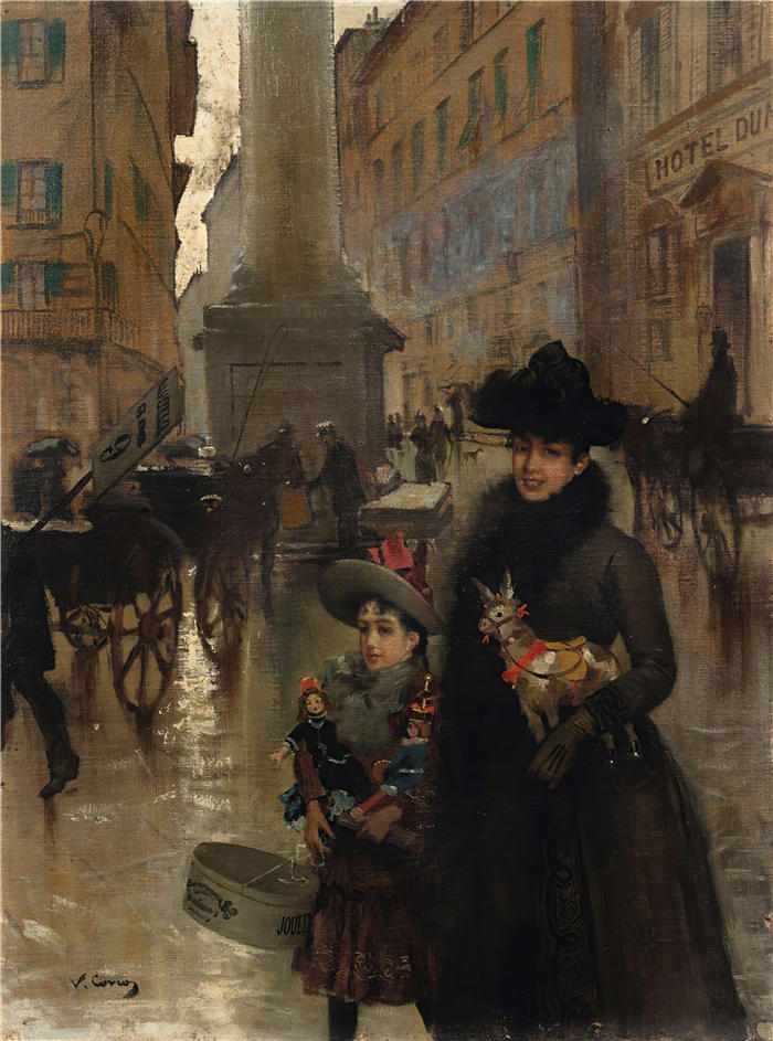 维托里奥·马泰奥·科科斯(Vittorio Matteo Corcos，意大利画家)作品-佛罗伦萨圣特里尼塔广场高清下载