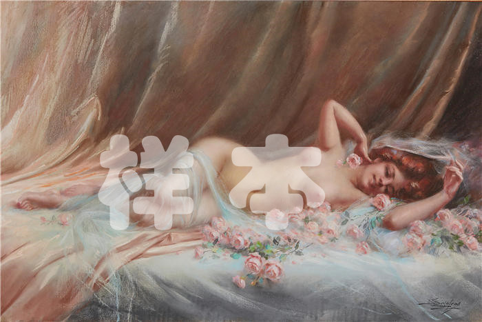 德尔菲恩·恩霍拉斯(delphin enjolras，法国画家)作品-裸体玫瑰油画高清下载