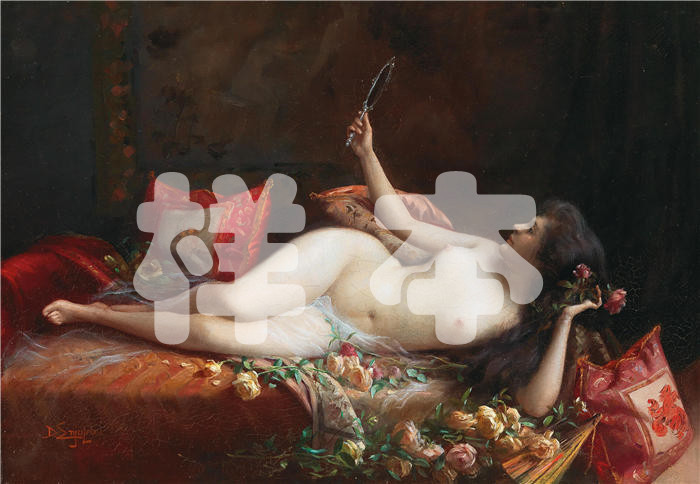 德尔菲恩·恩霍拉斯(delphin enjolras，法国画家)作品-在玫瑰花床上油画高清下载