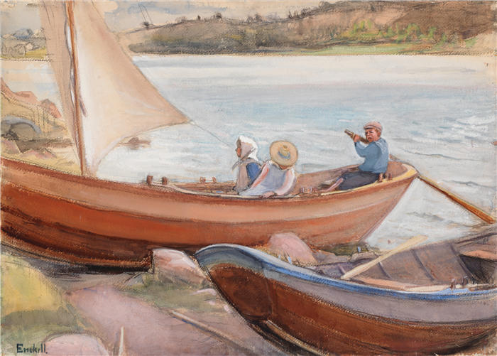 克努特·马格努斯·恩克尔 (Knut Magnus Enckell，芬兰画家) 作品 -海滩上的船（1902）