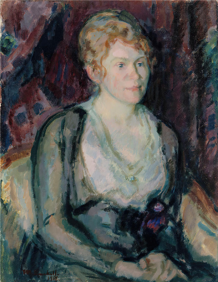 克努特·马格努斯·恩克尔 (Knut Magnus Enckell，芬兰画家) 作品 -夫人的画像 阿格达·维伦 (1917)