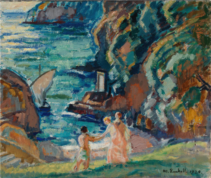 克努特·马格努斯·恩克尔 (Knut Magnus Enckell，芬兰画家) 作品 -阳光下的岩石海岸，菲诺港 (1920)