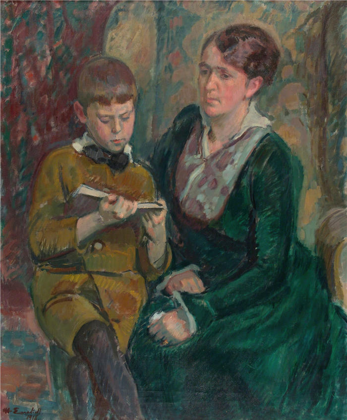 克努特·马格努斯·恩克尔 (Knut Magnus Enckell，芬兰画家) 作品 -Esther Cederhvarf 夫人与她的儿子 (1916)