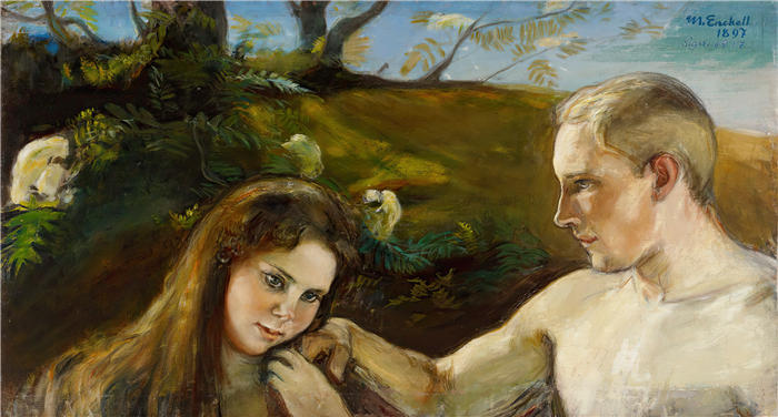 克努特·马格努斯·恩克尔 (Knut Magnus Enckell，芬兰画家) 作品 -亚当和夏娃 (1897)