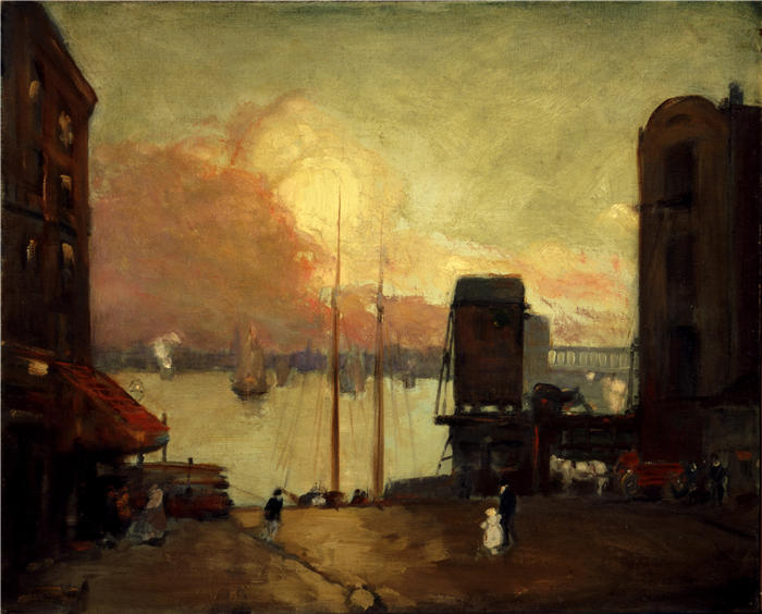 罗伯特·亨利(Robert Henri,美国画家)作品-《积云,东河(1901-1902)》高清下载