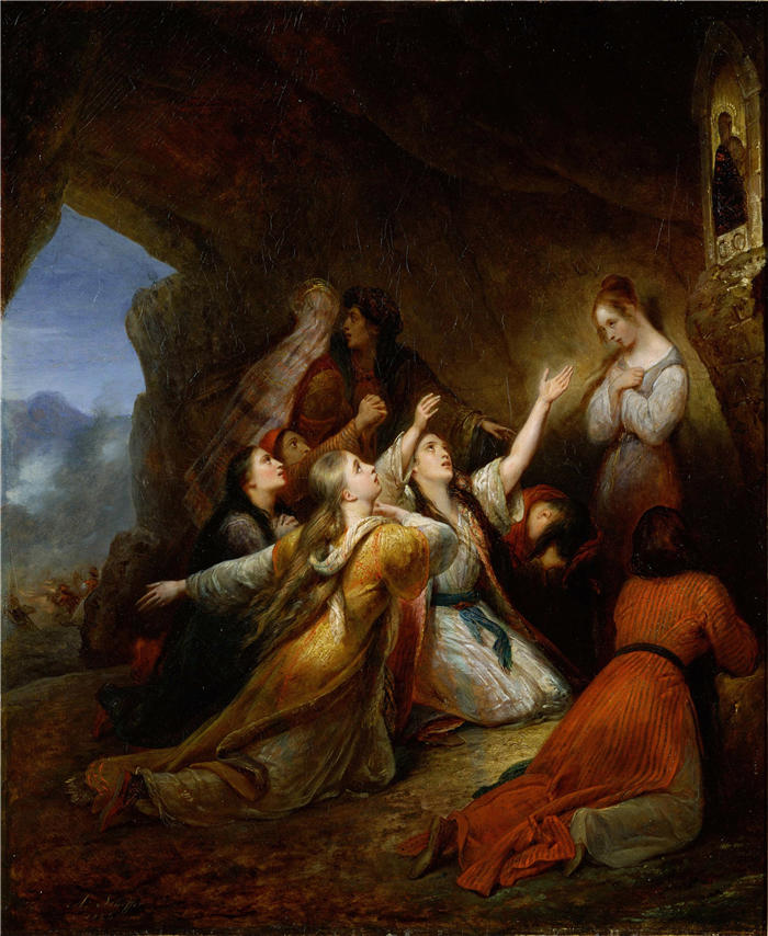 阿里·谢弗(Ary Scheffer,荷兰画家)作品-希腊妇女向援助处女祈求（1826 年）油画高清下载