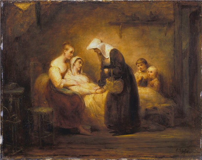 阿里·谢弗(Ary Scheffer,荷兰画家)作品-慈悲修女 (1830 - 1831)油画高清下载