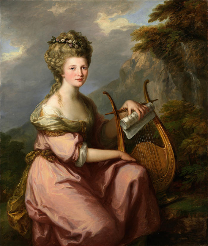 安吉莉卡·考夫曼（Angelica Kauffmann，瑞士画家）作品-莎拉·哈罗普（贝茨夫人）作为缪斯的肖像（1780-1781）高清下载