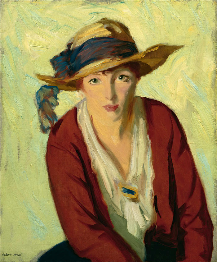 罗伯特·亨利（Robert Henri，美国画家）作品-《沙滩帽 (1914)》高清下载