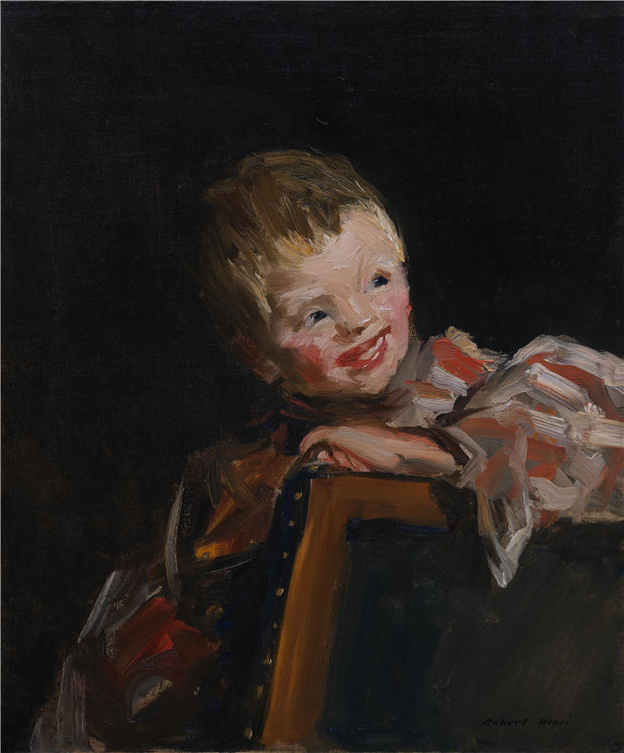 罗伯特·亨利（Robert Henri，美国画家）作品-《科里（科里看着椅背）（1907）》高清下载