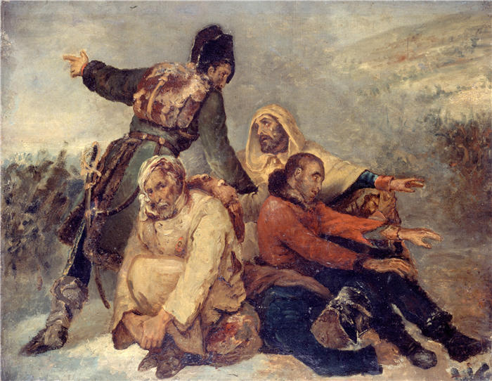 阿里·谢弗(Ary Scheffer,荷兰画家)作品-四个溃败的军队士兵 (1826)油画高清下载