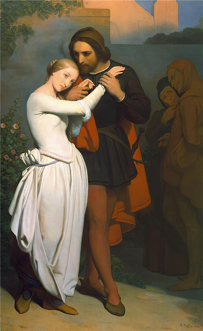 阿里·谢弗(Ary Scheffer,荷兰画家)作品-花园里的浮士德和玛格丽特 (1846)油画高清下载
