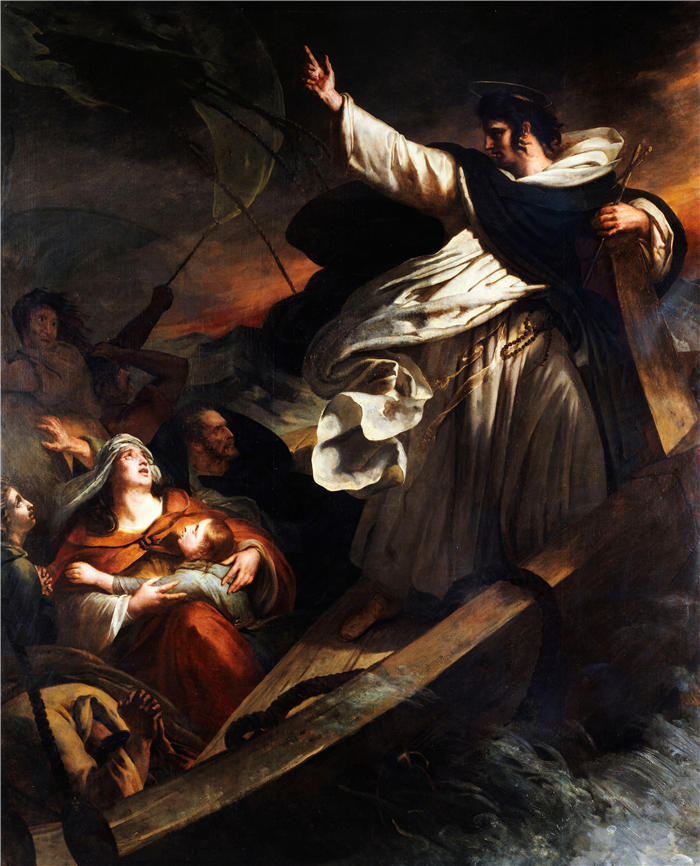 阿里·谢弗(Ary Scheffer,荷兰画家)作品-圣托马斯·阿奎那在风暴中宣讲对上帝的信任（1823 年）油画高清下载