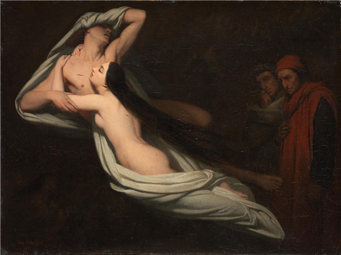 阿里·谢弗(Ary Scheffer,荷兰画家)作品-但丁和维吉尔会见弗朗西斯卡·达·里米尼和保罗的阴影 (1851)油画高清下载
