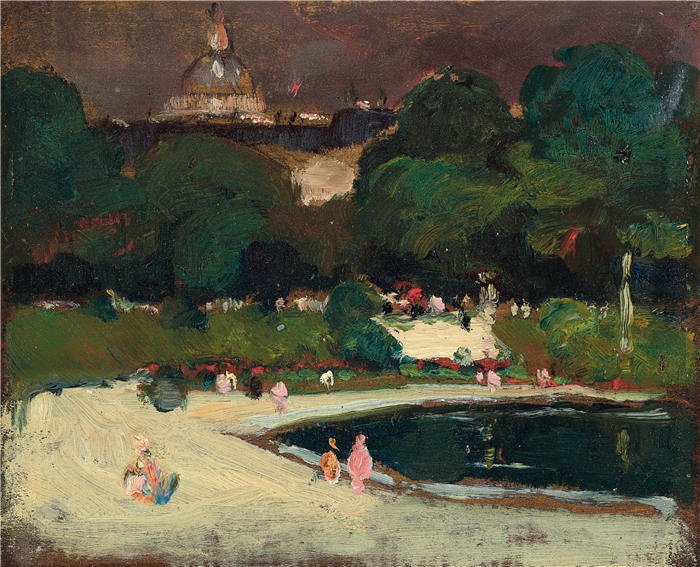 罗伯特·亨利（Robert Henri，美国画家）作品-《卢森堡花园，暴风雨的天空》高清下载