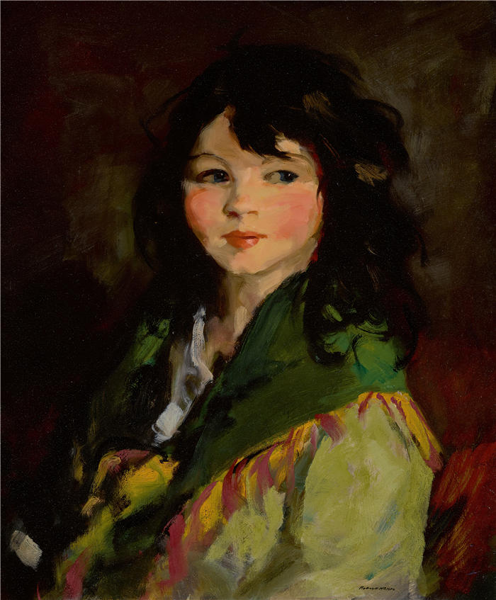 罗伯特·亨利(Robert Henri,美国画家)作品-《弗朗辛 ('lovey') (1921)》高清下载
