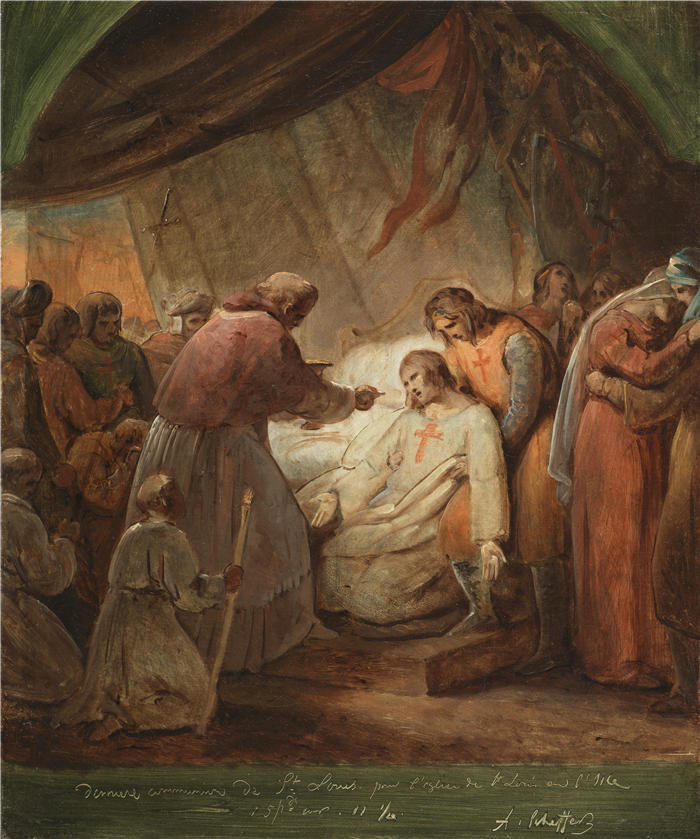 阿里·谢弗(Ary Scheffer,荷兰画家)作品-圣路易斯的最后圣餐 (1823)油画高清下载
