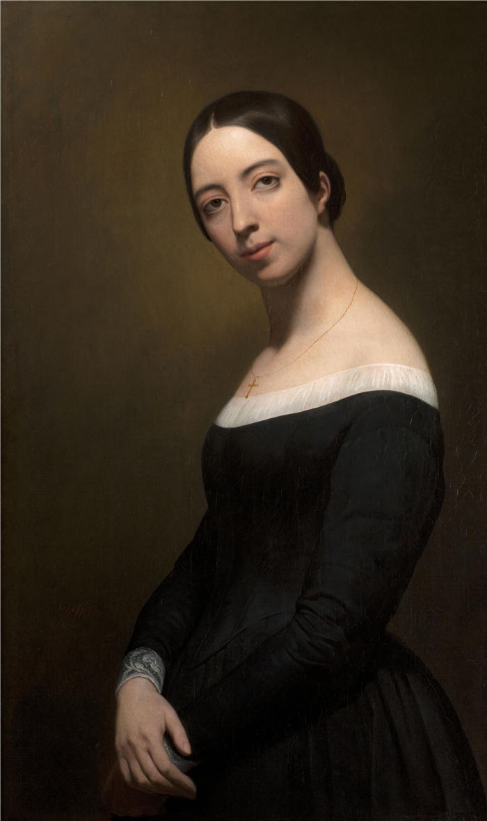 阿里·谢弗(Ary Scheffer,荷兰画家)作品-宝琳·维亚多 (Pauline Viardot) 的肖像 (1840)油画高清下载