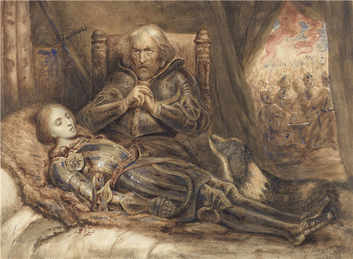 阿里·谢弗(Ary Scheffer,荷兰画家)作品-埃伯哈德·冯·符腾堡 (Eberhard von Württenberg) 哀悼他的儿子 (1805 - 1858)油画高清下载