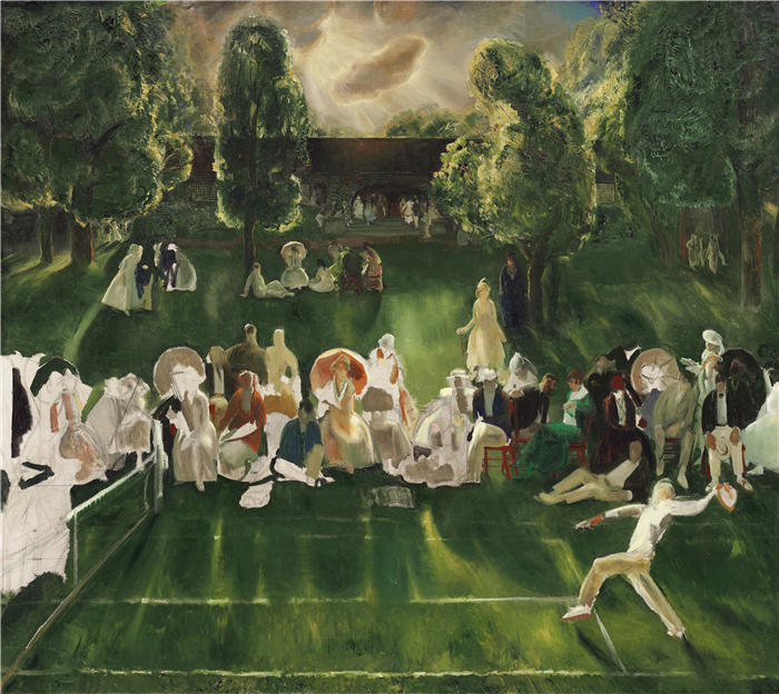 乔治·韦斯利·贝洛斯（George Wesley Bellows，美国画家）作品-《网球锦标赛 (1920)》高清下载