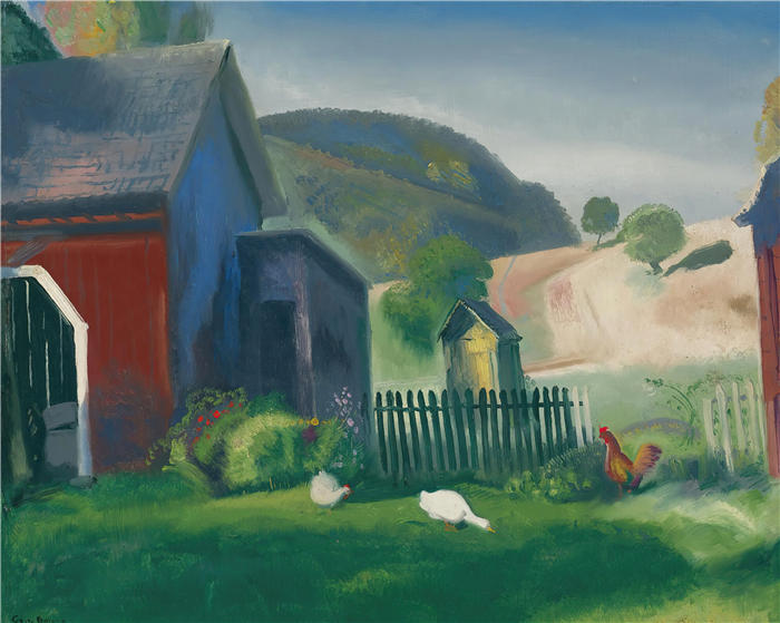 乔治·韦斯利·贝洛斯（George Wesley Bellows，美国画家）作品-《稗子和鸡 (1924)》高清下载