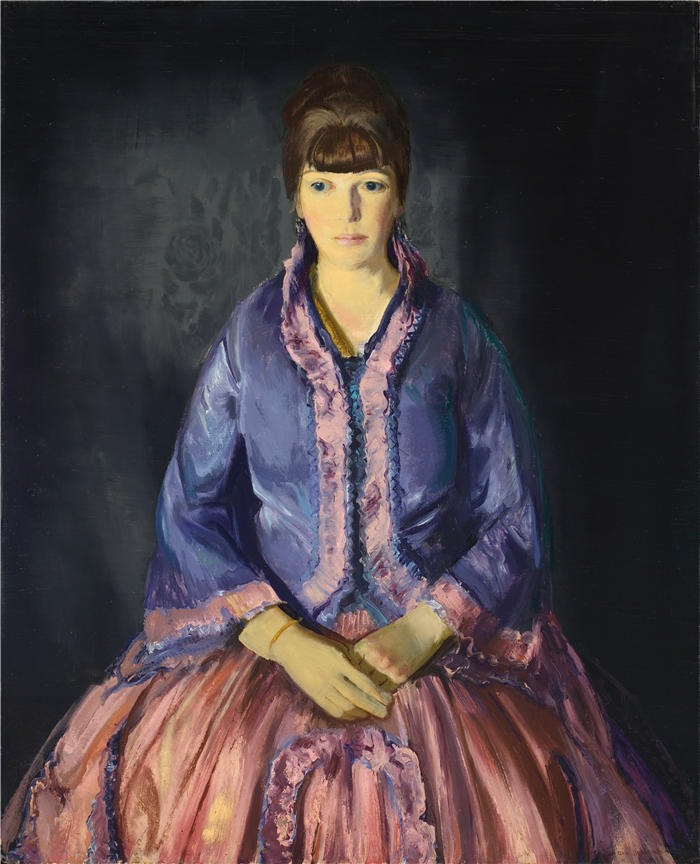 乔治·韦斯利·贝洛斯（George Wesley Bellows，美国画家）作品-《穿紫色连衣裙的艾玛 (1919)》高清下载