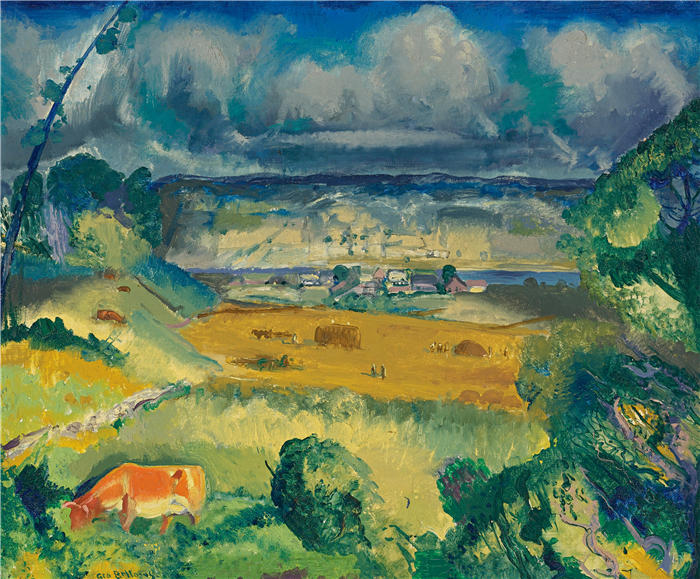 乔治·韦斯利·贝洛斯（George Wesley Bellows，美国画家）作品-《云和草甸》高清下载