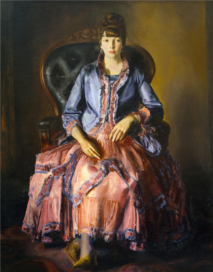 乔治·韦斯利·贝洛斯(George Wesley Bellows,美国画家)作品-《身着紫色连衣裙的艾玛 (1920–1923)》高清下载