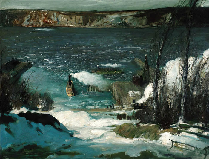 乔治·韦斯利·贝洛斯（George Wesley Bellows，美国画家）作品-《北河 (1908)》高清下载