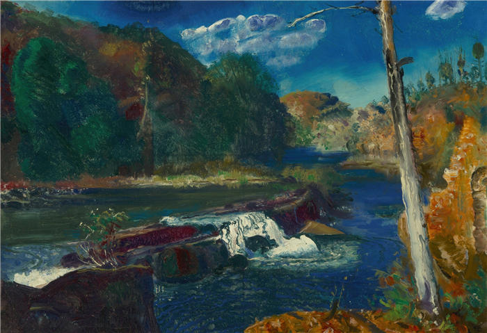 乔治·韦斯利·贝洛斯(George Wesley Bellows,美国画家)作品-《磨坊坝 (1924)》高清下载