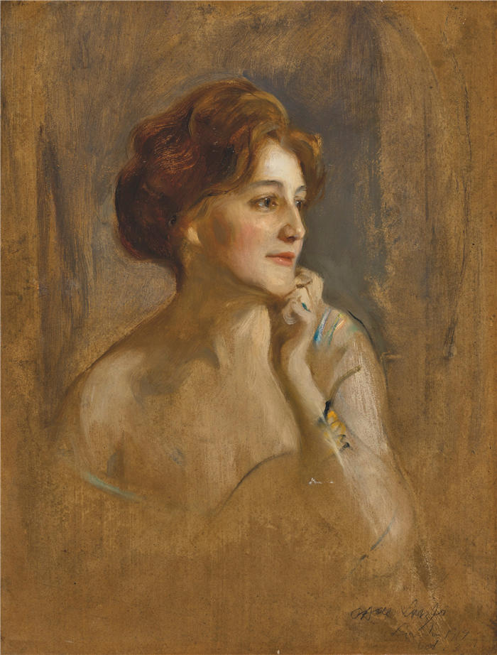 菲利普·亚历克修斯·德·拉斯洛 (Philip Alexius de László，匈牙利画家)作品-伯爵夫人罗伯特·德普尔塔莱斯，原名玛丽·伊丽莎白·范·里克 (1914)