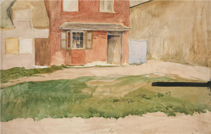 艾德文·奥斯汀·艾比(Edwin Austin Abbey,美国画家)作品-红砖建筑外立面研究