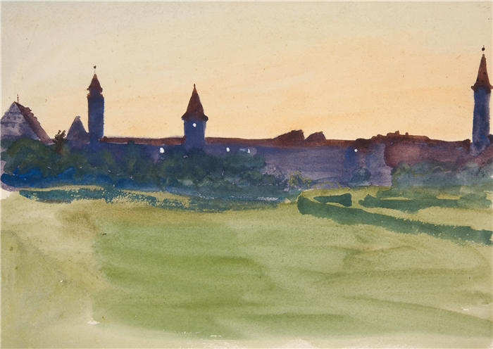 艾德文·奥斯汀·艾比(Edwin Austin Abbey,美国画家)作品-建筑研究 - 城墙景观