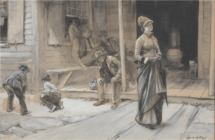 艾德文·奥斯汀·艾比(Edwin Austin Abbey,美国画家)作品-傲然于眉头（约 1878 年）