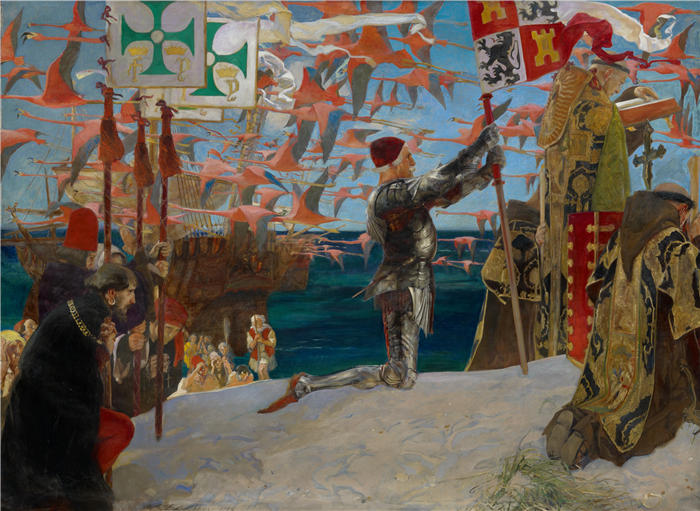 艾德文·奥斯汀·艾比(Edwin Austin Abbey,美国画家)作品-哥伦布在新世界 (1906)